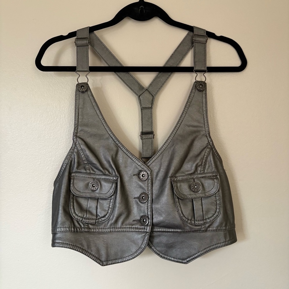 Last Kiss Silver Faux Leather Steampunk Vest